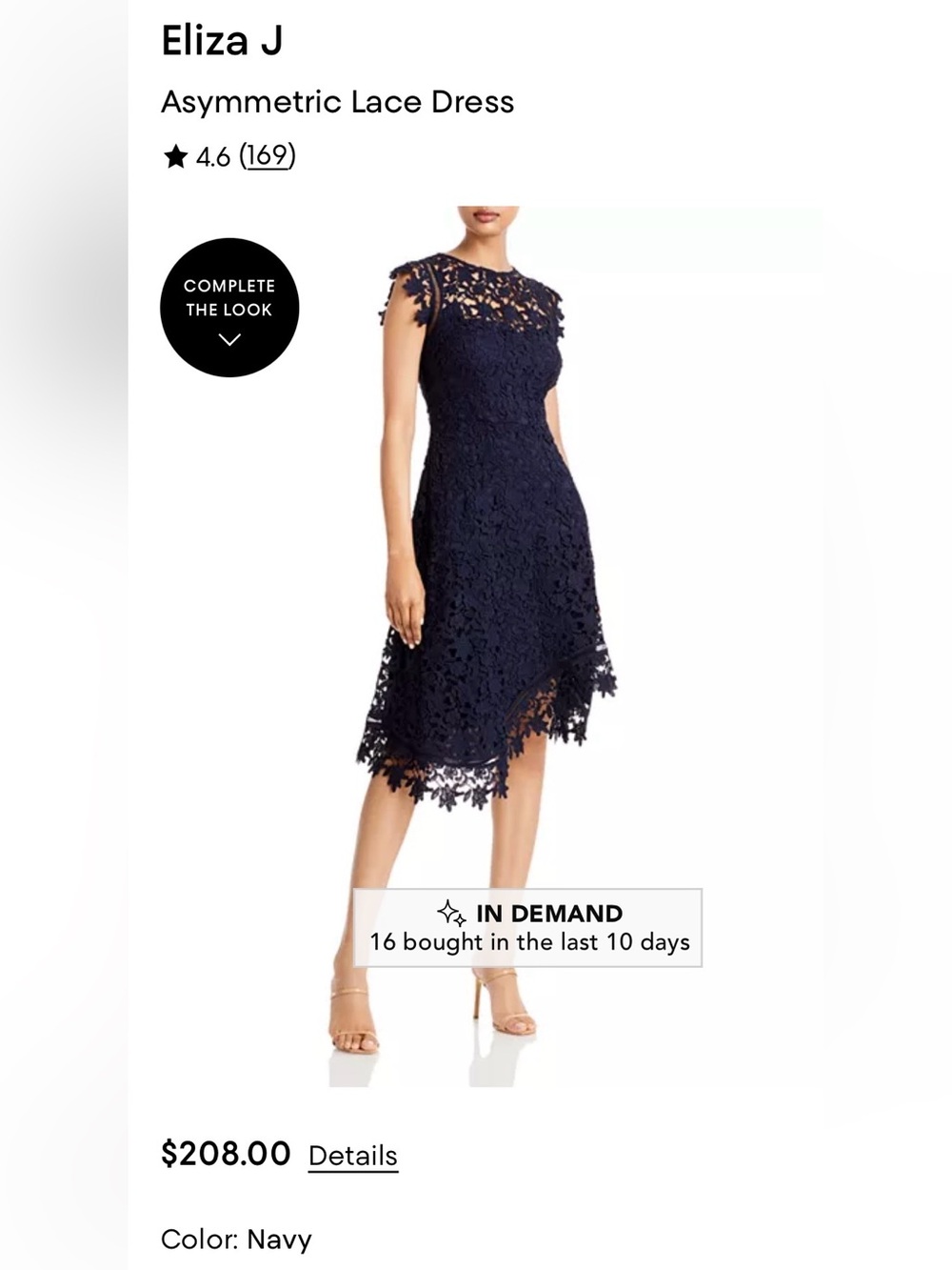 Eliza J Navy Asymmetric Lace Dress size 8. Like new.
